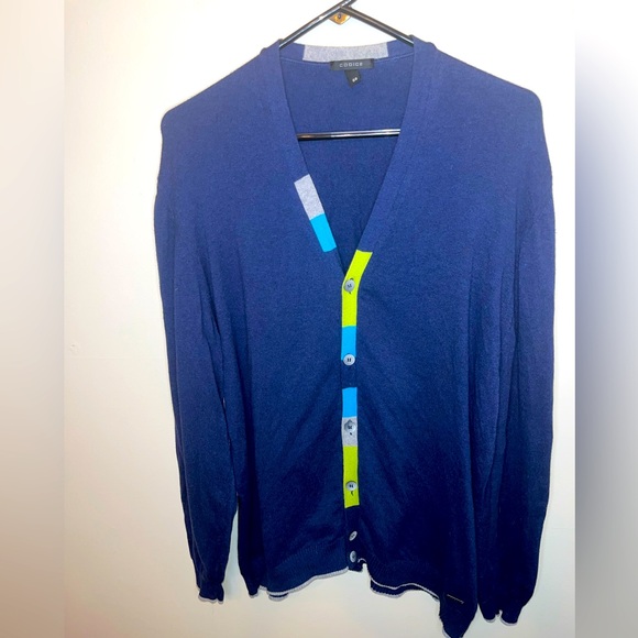Codice Men’s Navy Blue/Yellow Button Down Cardigan Size 56 EU XXL VGUC - Picture 3 of 7